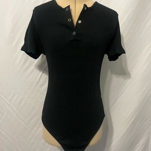 ALYA Black Cotton Bodysuit…Size Large